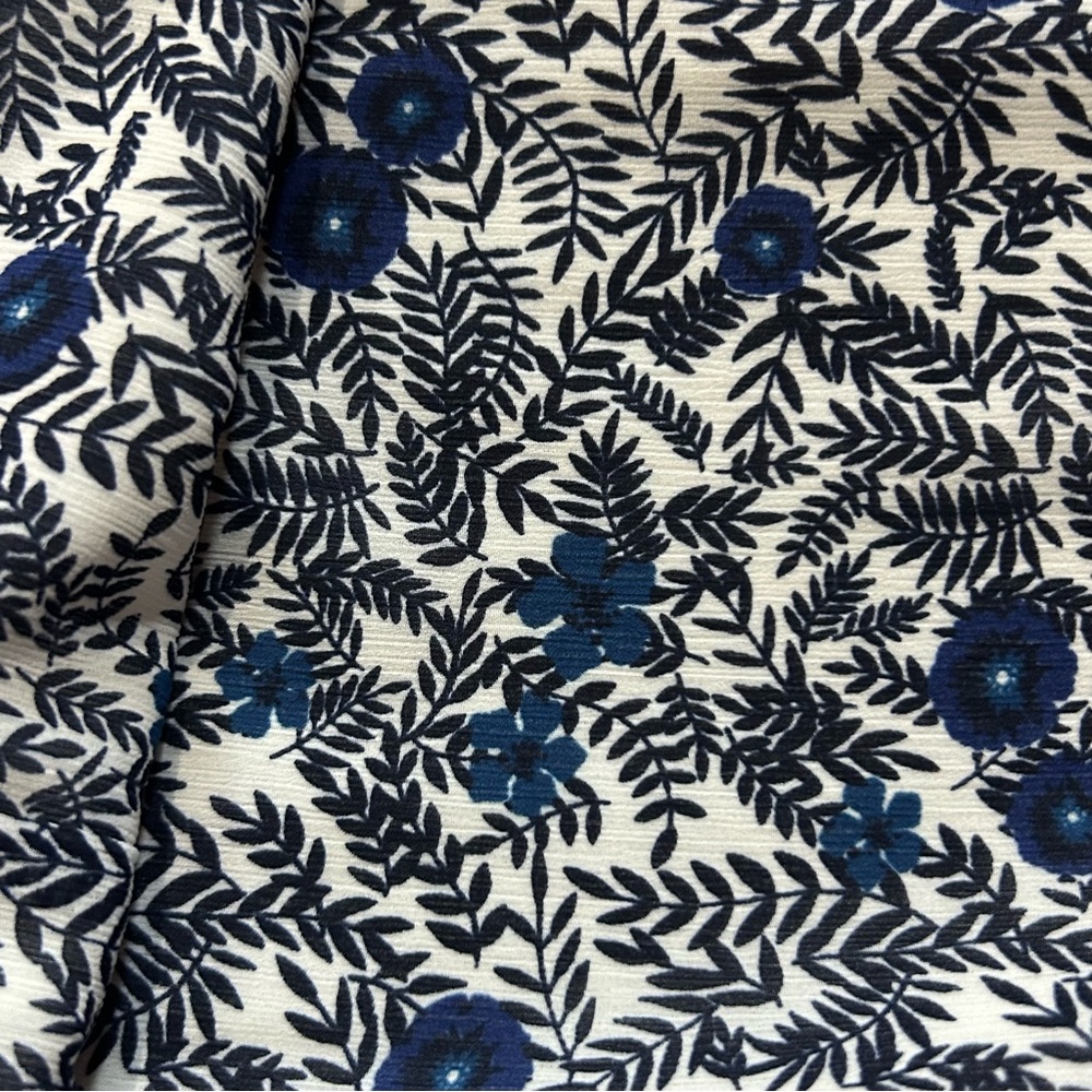 J.Crew Blue Floral Crinkle Puff-Sleeve Ruffle Button-Up Top - Picture 15 of 16